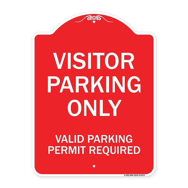 Parking Area Visitors Parking Only-Valid Parking Permit Required, Red & White, A-DES-RW-1824-23470
